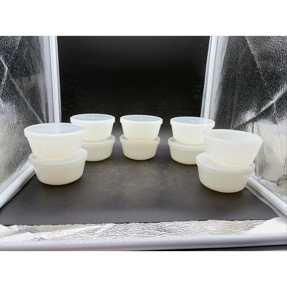 Vintage Anchor Hocking Fire-King Milk Glass Custard Bowls with Lids Set of 10